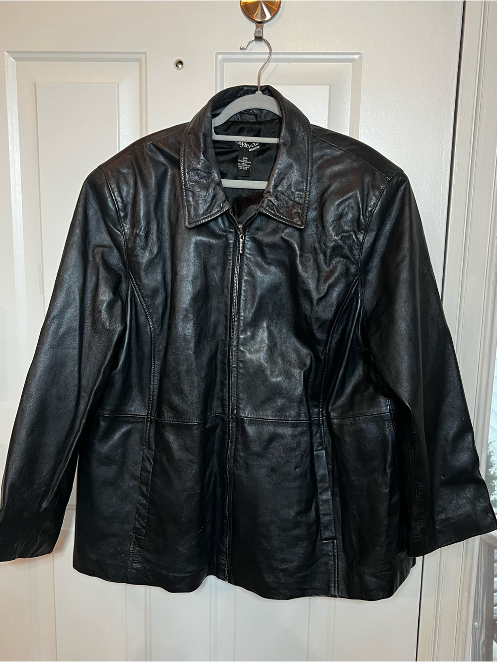 Style & Co Women’s Black Genuine Leather Jacket 22W Plus Size Vintage Y2K